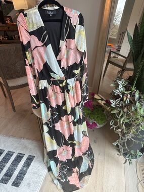 Lulu's Black Maxi Dress with Pink & Mint Floral Print